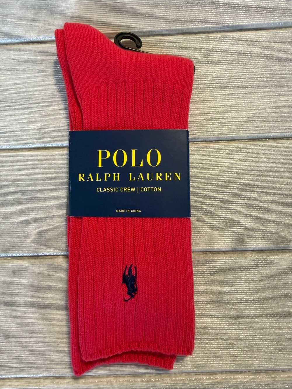 Polo by Ralph Lauren Red Ribbed Crew Cotton Socks with Navy Pony